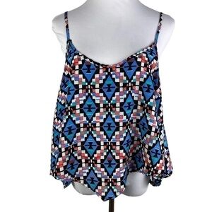 Living Doll Aztec Cropped Handkerchief Spaghetti Strap Tank Top Women's Large